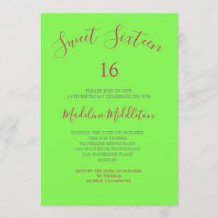 Invitación Dulce Dieciséis Neon Green Photo Birthday