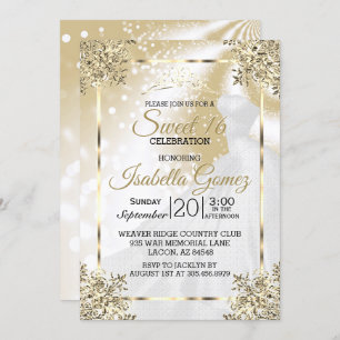 Invitación Dulce Dieciséis Oro con la Princesa Gown