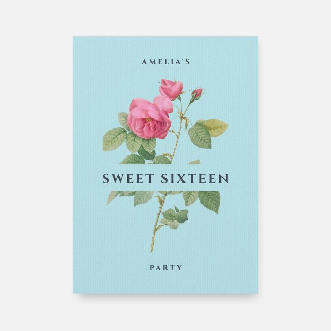 Invitación Dulce Dieciséis Pastel Blue Floral Birthday Party (Subido por el creador)