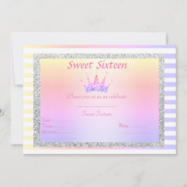 INVITACIÓN DULCE DIECISÉIS PASTEL STRIPE TIARA BIRTHDAY INVIT