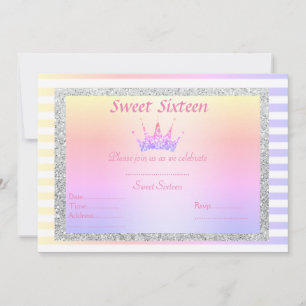 INVITACIÓN DULCE DIECISÉIS PASTEL STRIPE TIARA BIRTHDAY INVIT