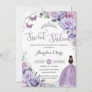 Invitación Dulce Dieciséis Princesa Morada Floral 16º cumplea
