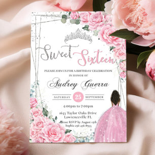 Invitación Dulce Dieciséis Princesas Marrón Floral Rosa Cumpl