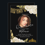 Invitación Dulce Dieciséis Purpurinas de Marfil Foto Faux Flo<br><div class="desc">Dulce Quince Dieciséis Papel Pintado Mexicano con Flores de Marfil de acuarela. Añadir su propia foto</div>