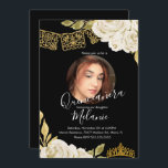 Invitación Dulce Dieciséis Purpurinas de Marfil Foto Faux Flo<br><div class="desc">Dulce Quince Dieciséis Papel Pintado Mexicano con Flores de Marfil de acuarela. Añadir su propia foto</div>