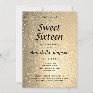 Invitación Dulce Dieciséis Purpurinas de Oro Cumpleaños