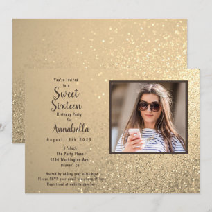 Invitación Dulce Dieciséis Purpurinas de oro Foto Cumpleaños