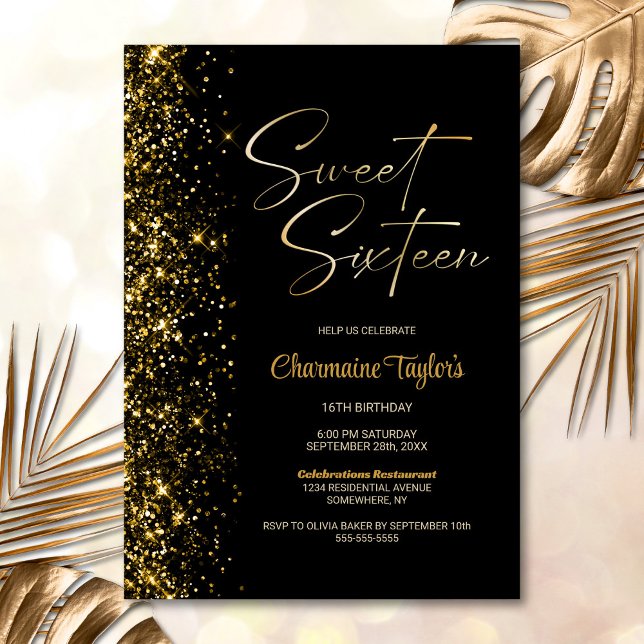 Invitación Dulce Dieciséis Purpurinas de oro negro Fiesta de  (Subido por el creador)