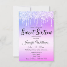 dulce dieciséis purpurinas rosados morados goteand