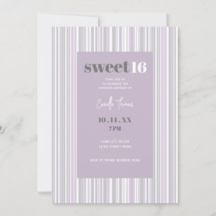 Invitación Dulce Dieciséis   Rayas suaves moradas y grises