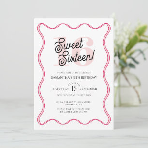 Invitación Dulce Dieciséis Retro Wavy Minimalista 21º cumplea