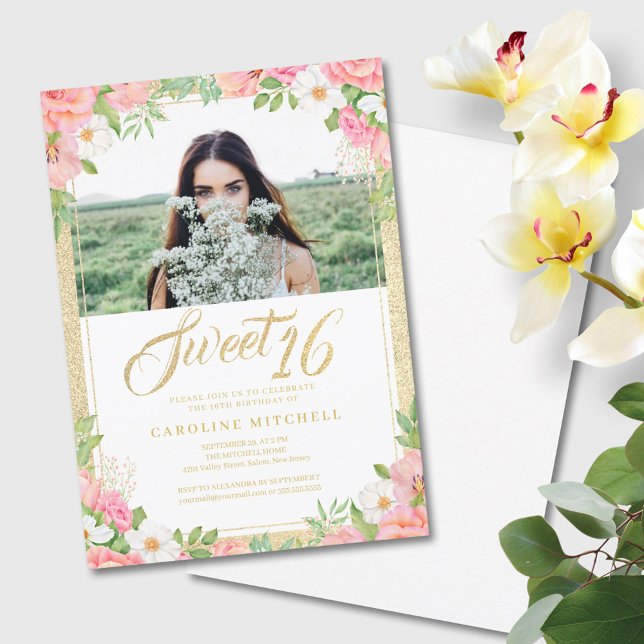 Invitación Dulce Dieciséis Rosa Floral Elegante Tulip Pink Ph (Subido por el creador)