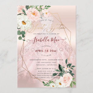 Invitación Dulce Dieciséis Rosas de crema de Rubor Flores acu