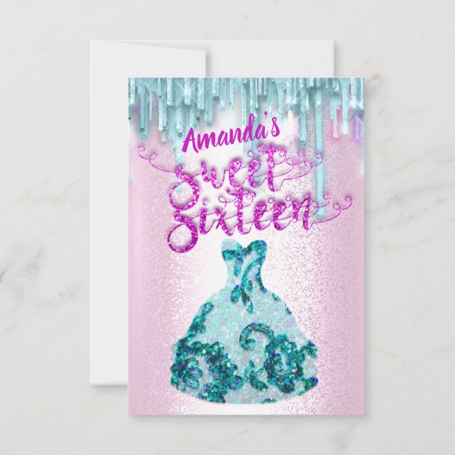 Invitación Dulce Dieciséis Rosas Vestido Floral Perforaciones (Reverso)