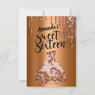 Invitación Dulce Dieciséis Rosas Vestidos Florales Purpurina 