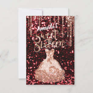 Invitación Dulce Dieciséis Rosas Vestidos Florales Purpurinas