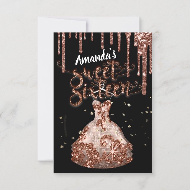 Invitación Dulce Dieciséis Rosas Vestidos Purpurina Drin Blan (Reverso)