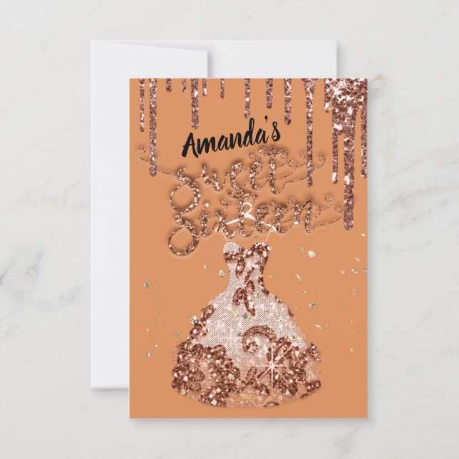 Invitación Dulce Dieciséis Rosas Vestidos Purpurina Drin Nara (Reverso)