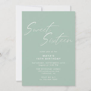 Invitación Dulce Dieciséis Script Sage Green Mint 16th Birthd