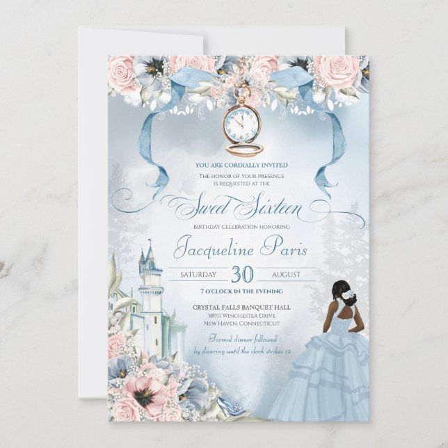 Invitación Dulce Dieciséis Tale Princess Cinderella Tema (Anverso)