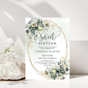 Invitación dulce dieciséis verde polvoriento Bohem