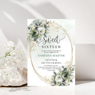 Invitación dulce dieciséis verde polvoriento y ver