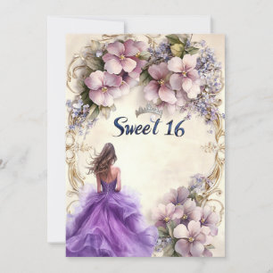 Invitación Dulce Dieciséis Vestidos Púrpura Floral Rosa