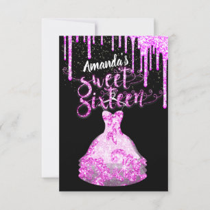 Invitación Dulce Dieciséis Vestidos Purpurina Drip Lotes rosa
