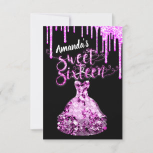 Invitación Dulce Dieciséis Vestidos Purpurina Drip Lotes rosa