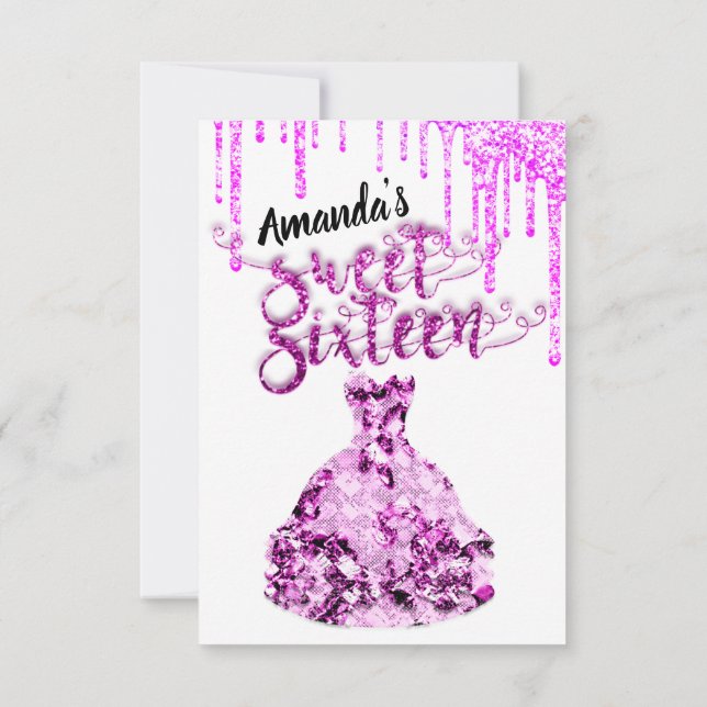 Invitación Dulce Dieciséis Vestidos Purpurina Drip Lotes rosa (Reverso)