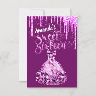 Invitación Dulce Dieciséis Vestidos Purpurina Drip Perforas r