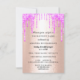 Invitación Dulce Dieciséis Vestidos Purpurina Drip Rosa Rosa