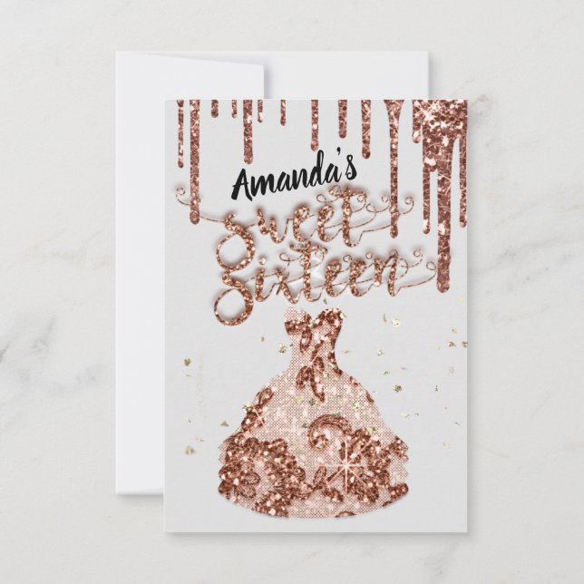 Invitación Dulce Dieciséis Vestidos Rosas Purpurina Drin Gris (Reverso)