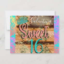 Invitación Dulce Dieciséis Vintage Boho Turquoise Gold Rustic