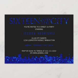 Invitación Dulce dieciséis y el dulce de la ciudad AZUL de 16