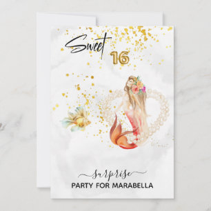 Invitación *~* DULCE DIECISIETE Mermaid Pearl Heart 16 Cumple