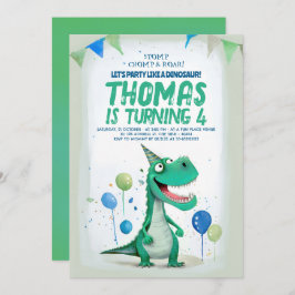 Invitación Dulce Dinosaurio Azul y Verde Cumpleaños