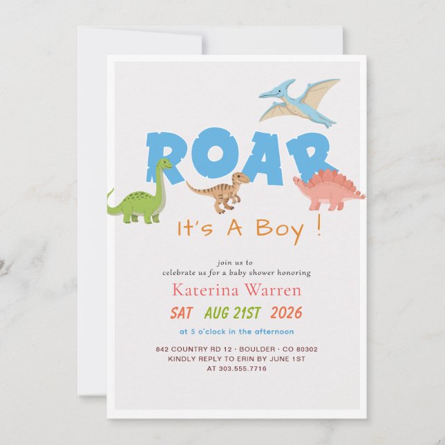 Invitación Dulce Dinosaurio Bebé Niño Shower de Bebé (Anverso)