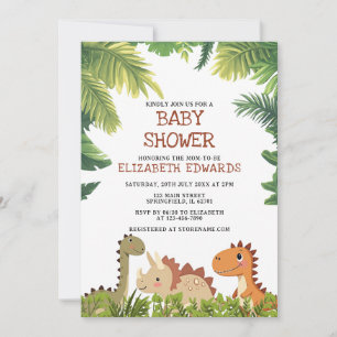 Invitación Dulce Dinosaurio Jurásico Verde Baby Shower