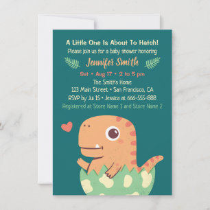 Invitación Dulce Dinosaurio Naranja Sale del Huevo Baby Showe