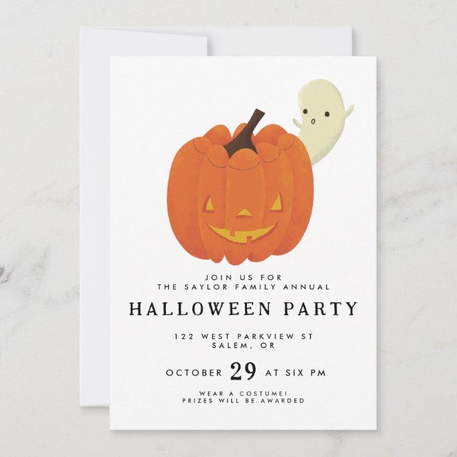 Invitación Dulce diseño de calabaza y fantasma ilustrados (Anverso)