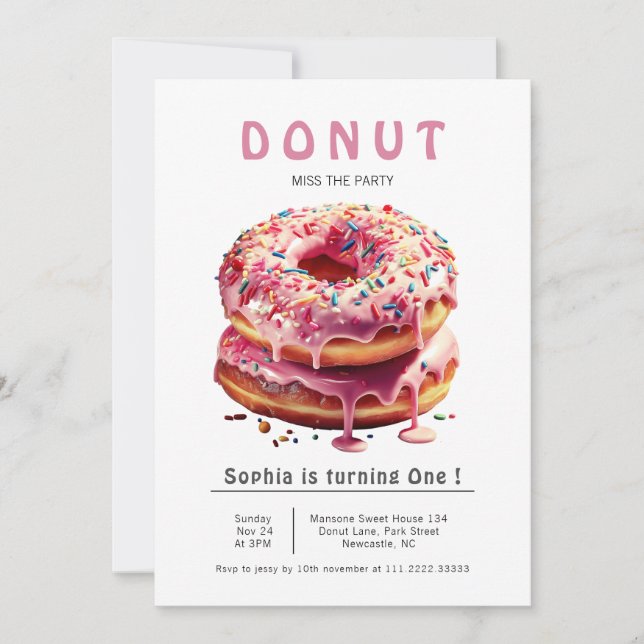 Invitación Dulce Donut 1º cumpleaños (Anverso)