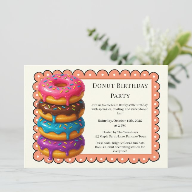 Invitación Dulce Donut Brunch | Celebración de cumpleaños (Anverso de pie)