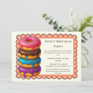 Invitación Dulce Donut Brunch Celebración de cumpleaños