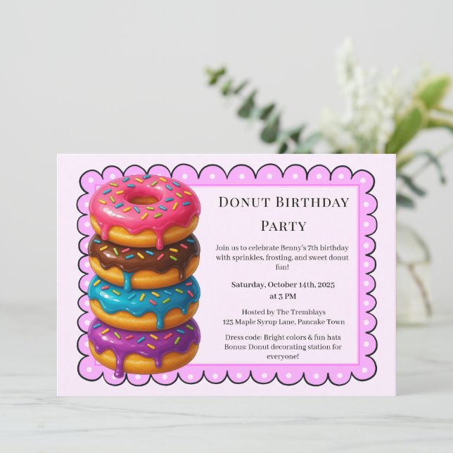 Invitación Dulce Donut Brunch | Celebración de cumpleaños (Anverso de pie)