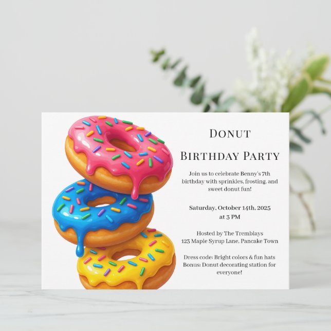 Invitación Dulce Donut Brunch | Celebración de cumpleaños (Anverso de pie)