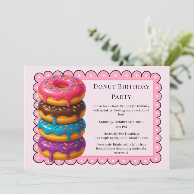 Invitación Dulce Donut Brunch | Celebración de cumpleaños (Anverso de pie)