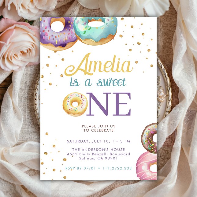 Invitación Dulce Donut de Oro Rociado Cumpleaños 1º  (Subido por el creador)