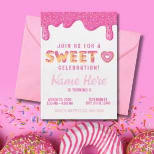 Invitación Dulce Donut Rosado Rompe Chicas Cumpleaños