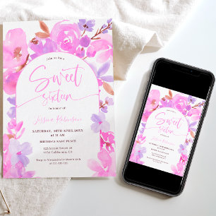Invitación Dulce dorado rosa morado floral dulce 16